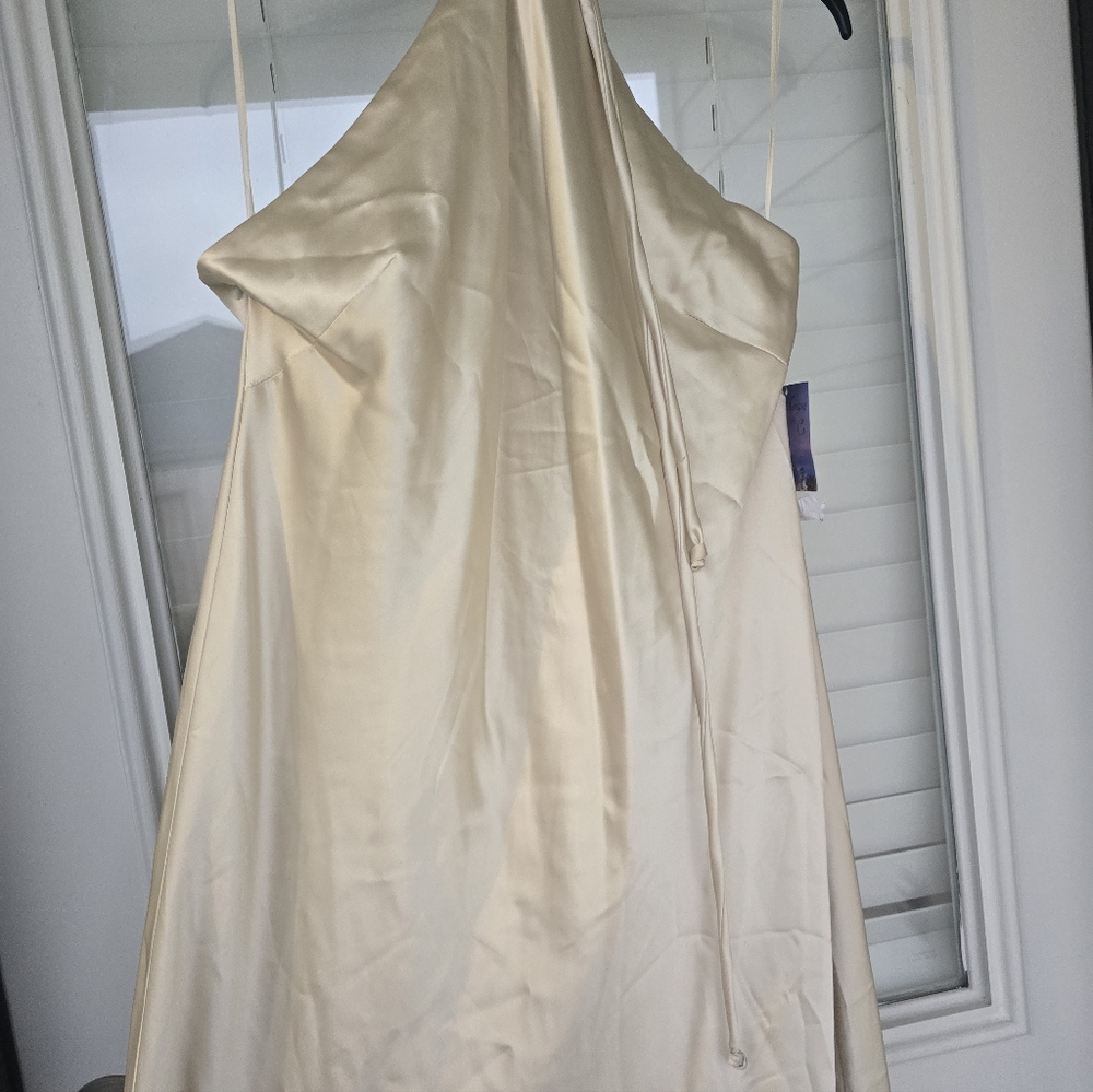 Morgan & Co Halter-Neck Satin Slip Dress XL Cream Maxi Cocktail Bridal - Picture 9 of 15